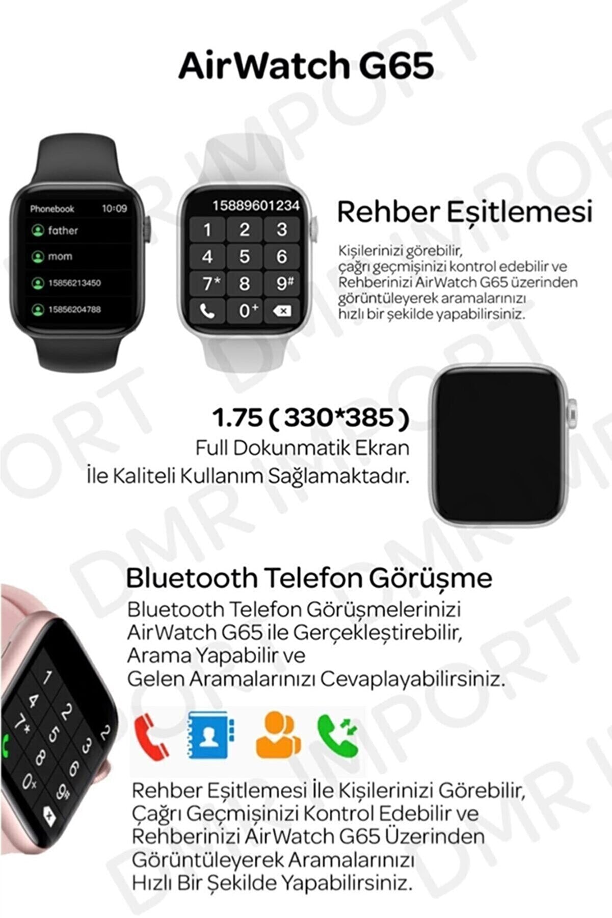 BLUE İNTER G65l Akıllı Saat Suya Dayanıklı Ateş & Nabız Ölçer Çok Fonksiyonlu Ios Ve Android Uyumlu