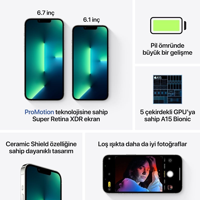 Apple iPhone 13 Pro Max 128 GB Gümüş Orjinal APPLE Türkiye Garantili