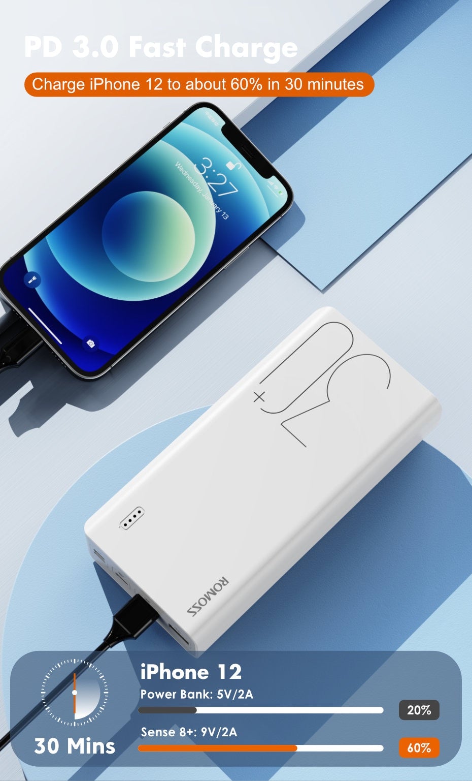 ROMOSS Sense 8+ Güç Deposu 30000mAh QC PD 3.0 Hızlı Şarj Powerbank 30000 mAh Harici Şarj Cihazı