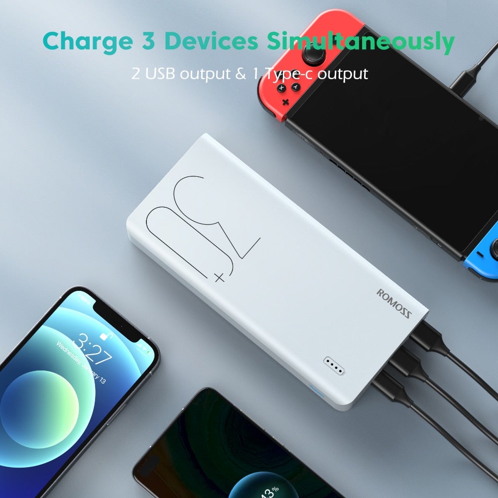 ROMOSS Sense 8+ Güç Deposu 30000mAh QC PD 3.0 Hızlı Şarj Powerbank 30000 mAh Harici Şarj Cihazı