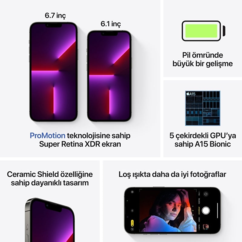 Apple iPhone 13 Pro 128 GB Grafit Orjinal APPLE Türkiye Garantili