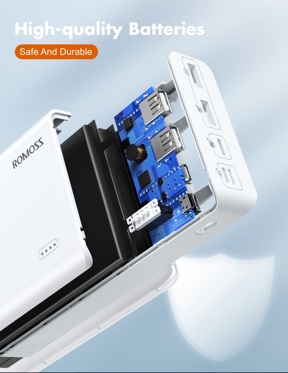ROMOSS Sense 8+ Güç Deposu 30000mAh QC PD 3.0 Hızlı Şarj Powerbank 30000 mAh Harici Şarj Cihazı