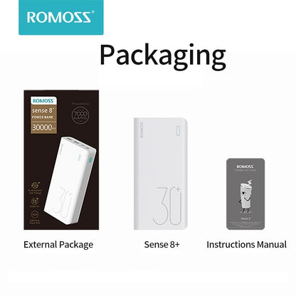 ROMOSS Sense 8+ Güç Deposu 30000mAh QC PD 3.0 Hızlı Şarj Powerbank 30000 mAh Harici Şarj Cihazı