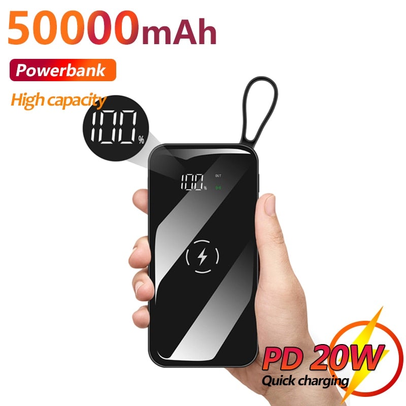 50000mAh Kablosuz Güç Bankası Dijital Ekran 2 USB Çıkışı Taşınabilir Hızlı Şarj